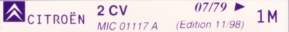 MIC01117A Catalogue pièces rechange Citroën 2CV 07/79► 11/98