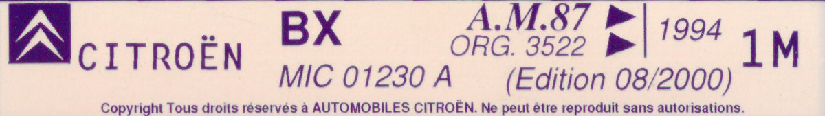 MIC01230A Catalogue pièces rechange Citroën BX 86►94 08/2000
